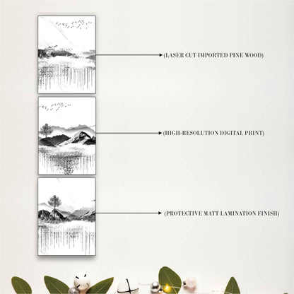 Black & White Mountain Wooden Wall Decor