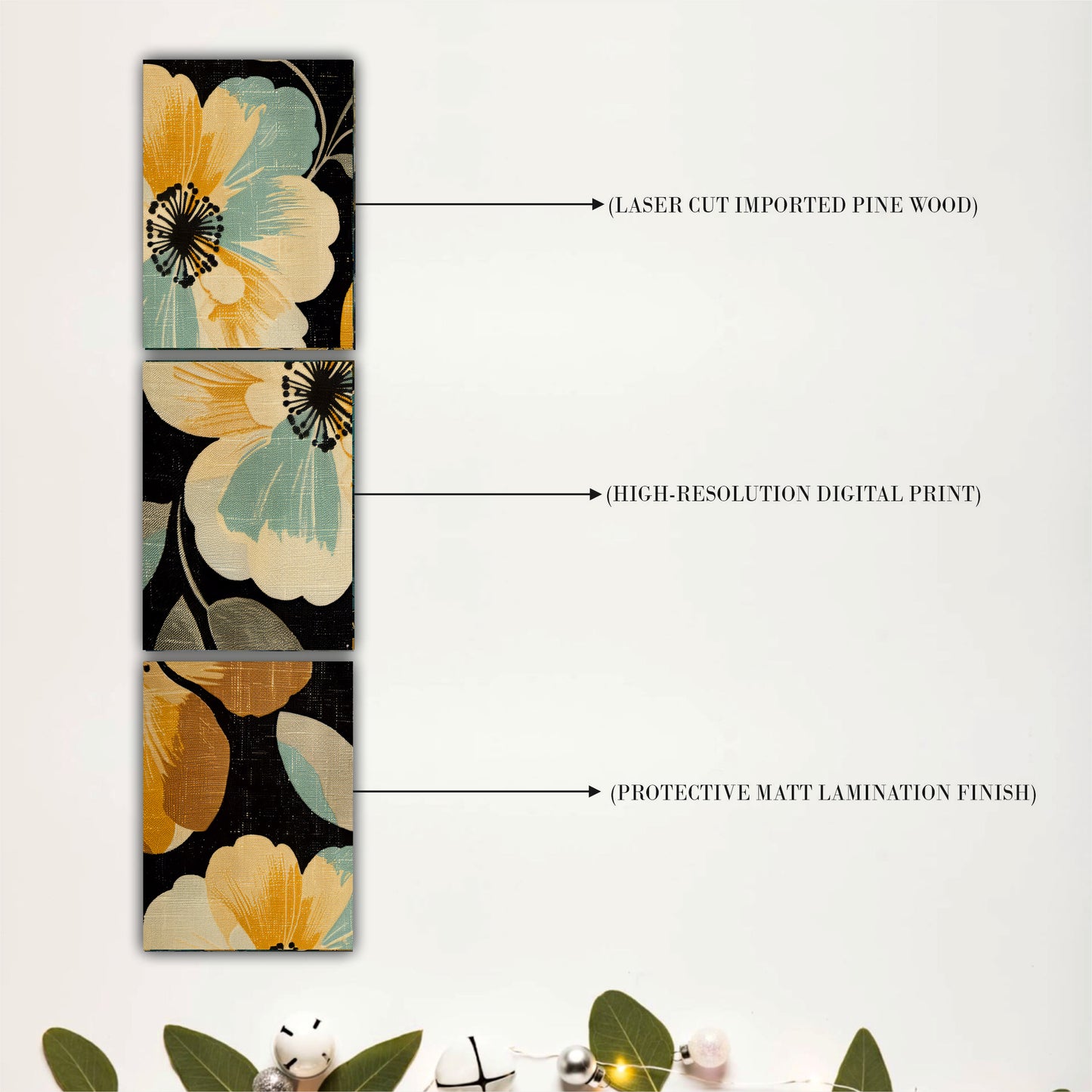 Black & Gold Floral Wall Hanging