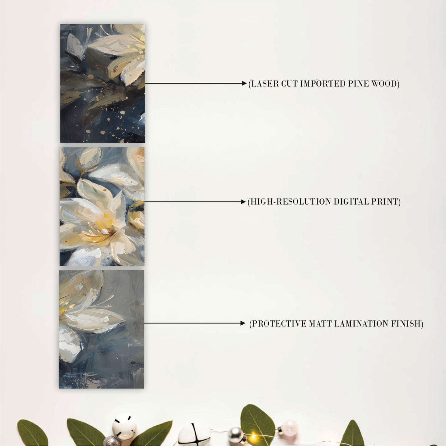 Elegant White Magnolia Wooden Wall Art
