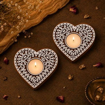 Heart Shaped Wooden Tea Light Candle Holder