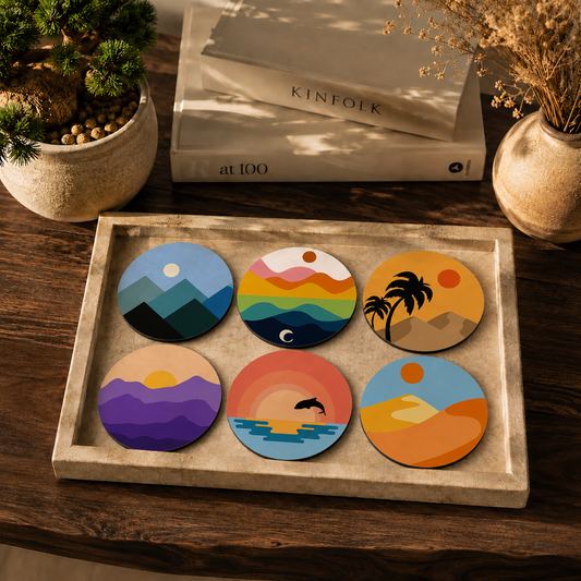 Contemporary Wooden Coasters Set of 6
