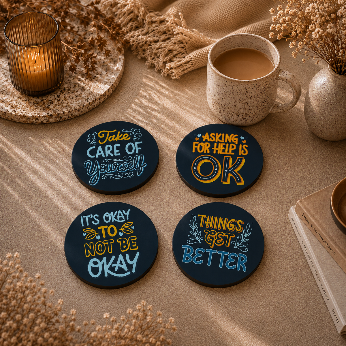 Self Love & Wellness Wooden Coasters Set of 4