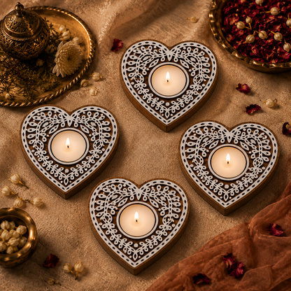 Heart Shaped Wooden Tea Light Candle Holder