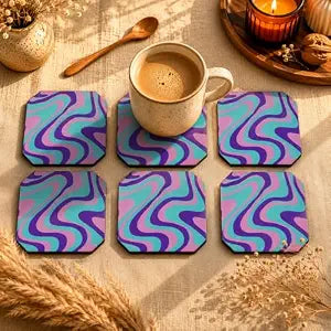 Purple Waves Coasters Pack of 6