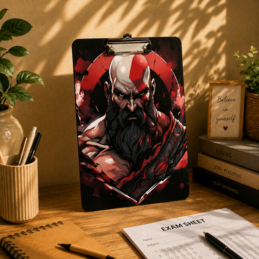 Kratos Rage Portrait Clipboard – Epic Gaming Character Artwork