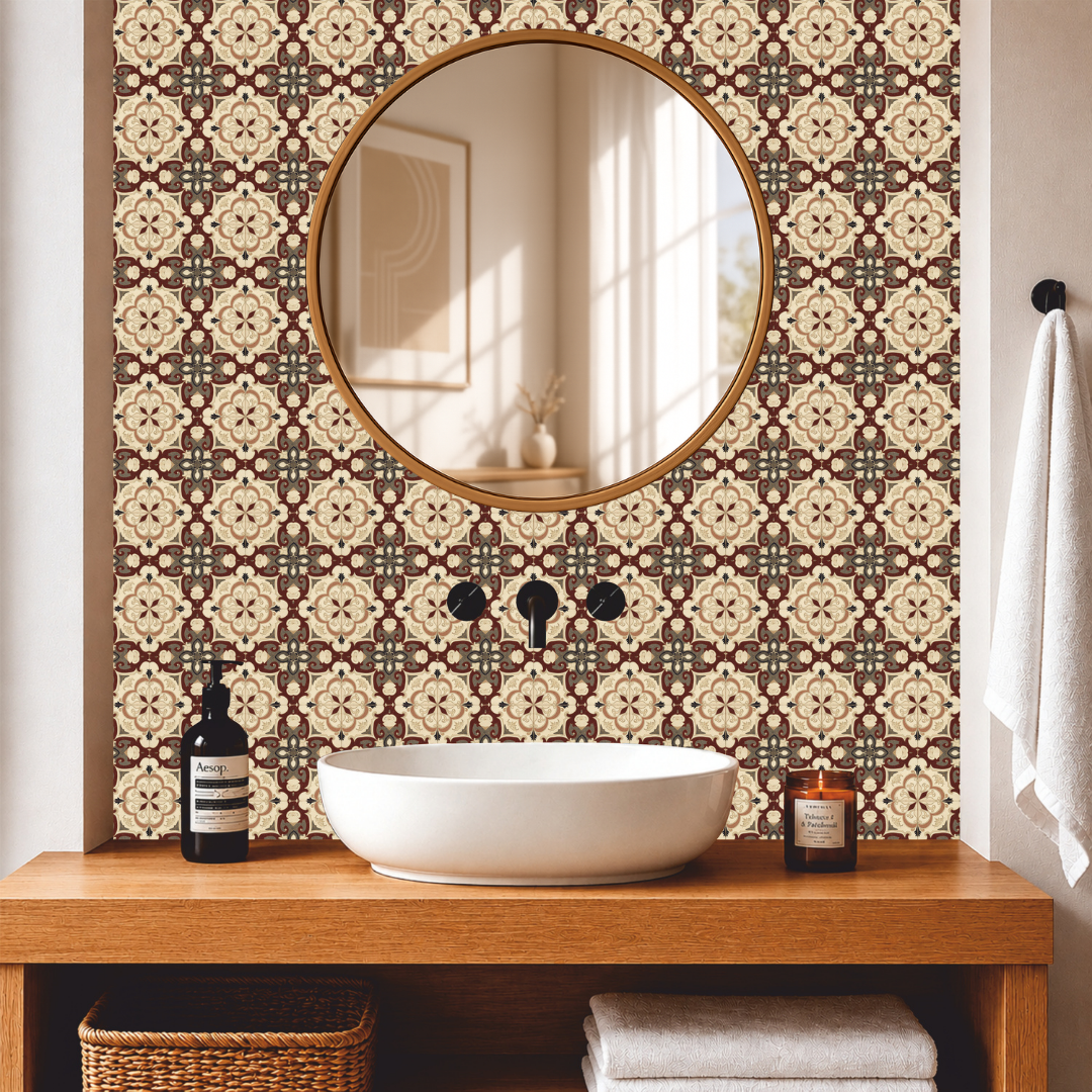 Vintage Mediterranean Floral Tile Sticker
