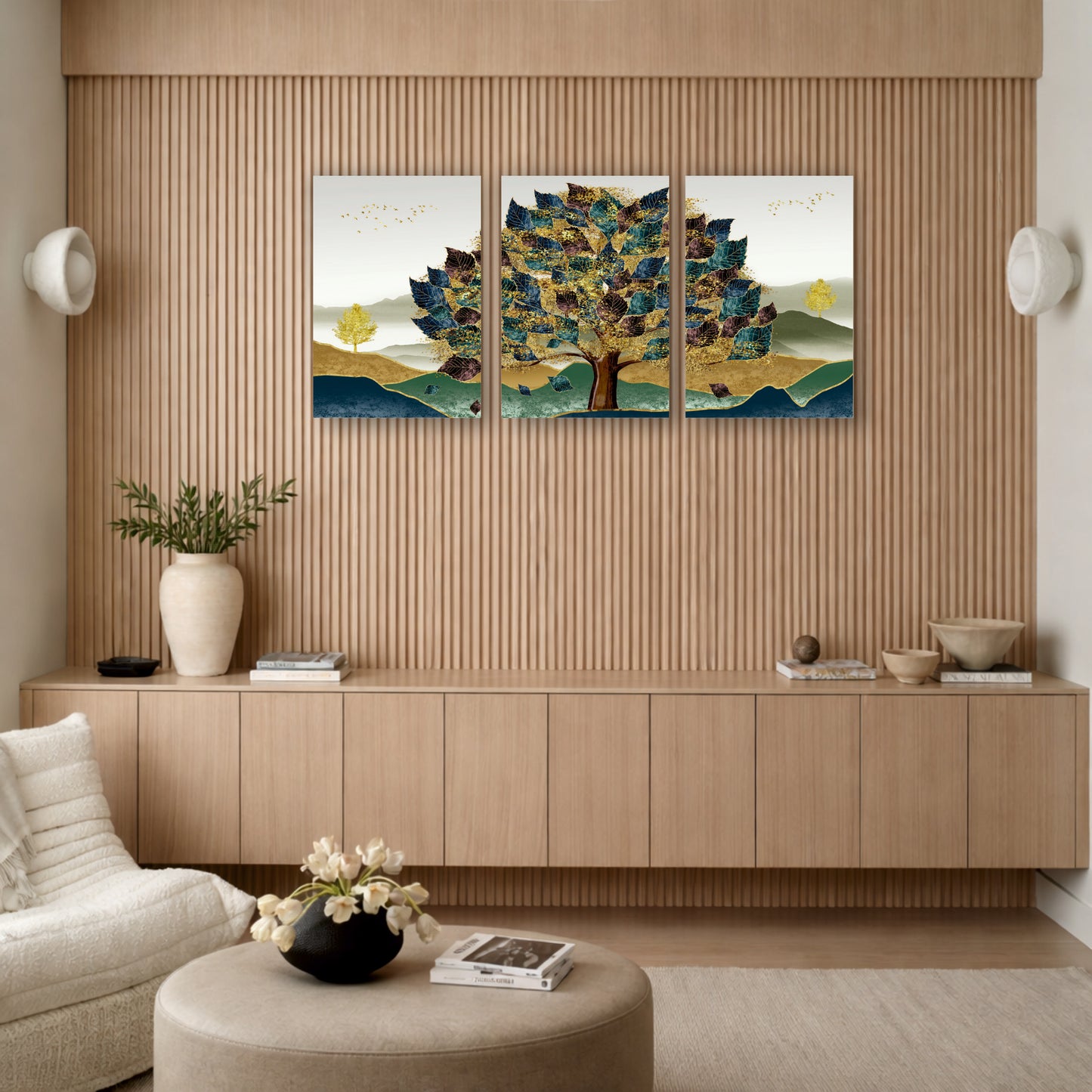 Scenic Golden Tree Wooden Wall Decor