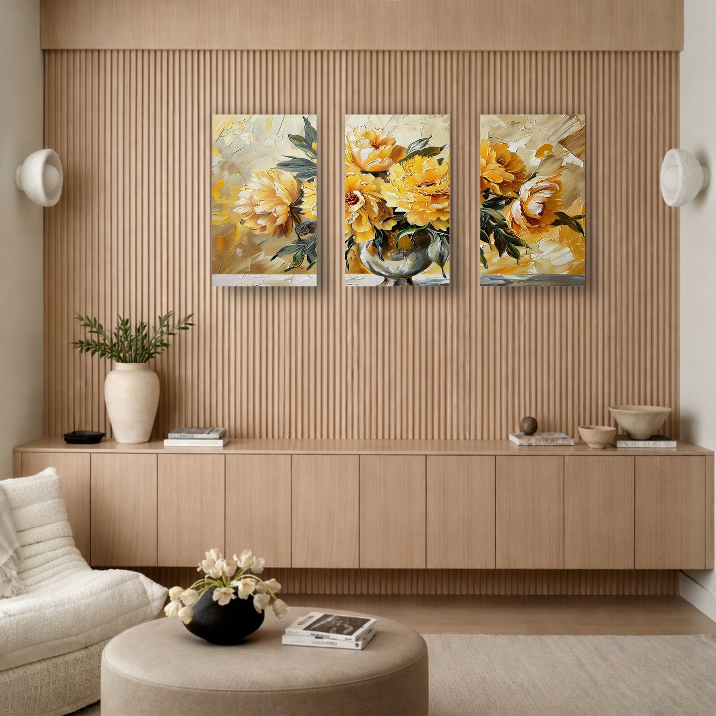 Artistic Peony Bouquet Wooden Wall Hanging