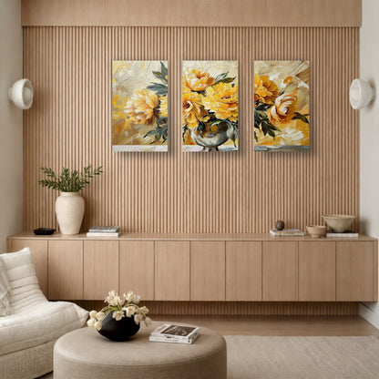 Artistic Peony Bouquet Wooden Wall Hanging