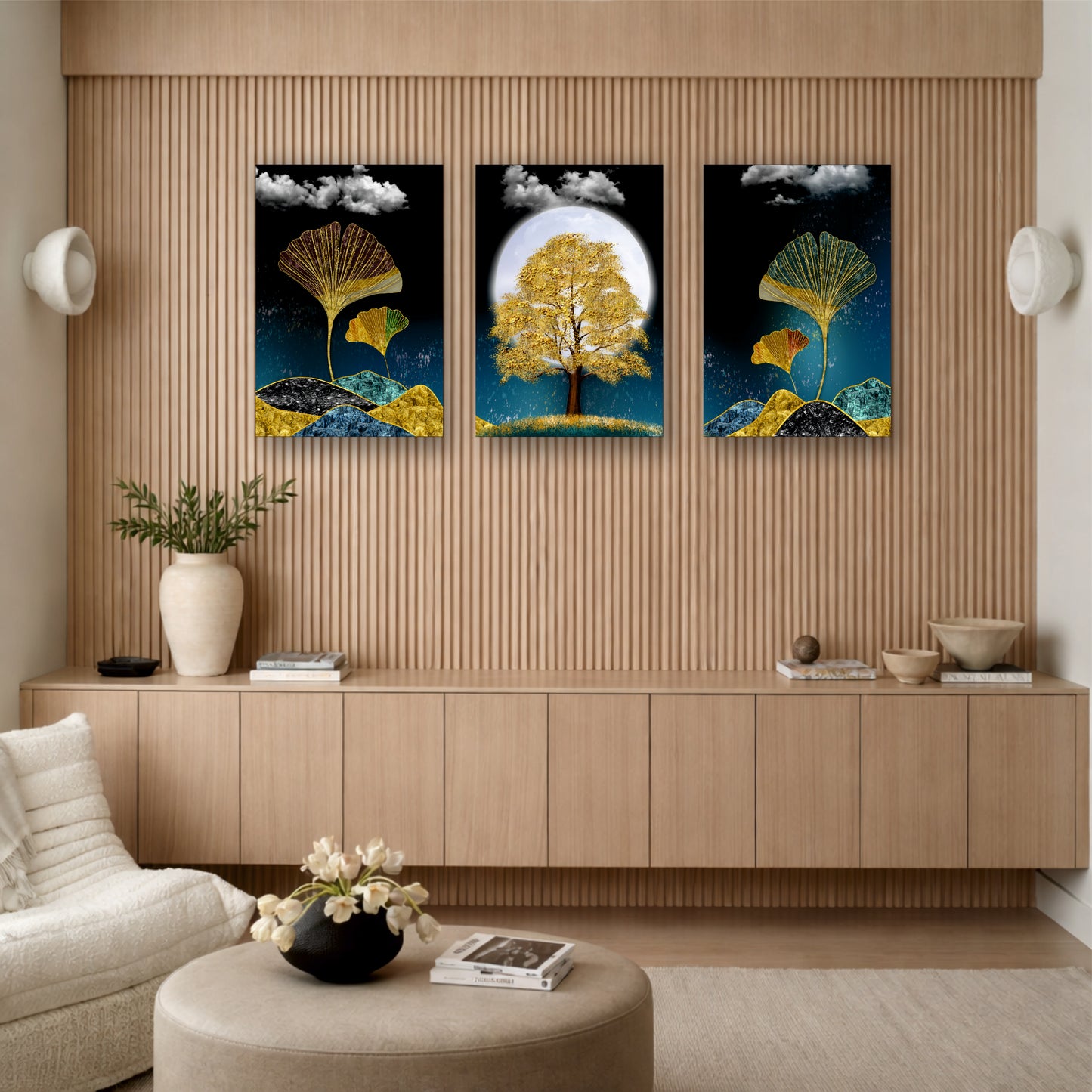 Moonlit Tree Landscape Wooden Wall Decor