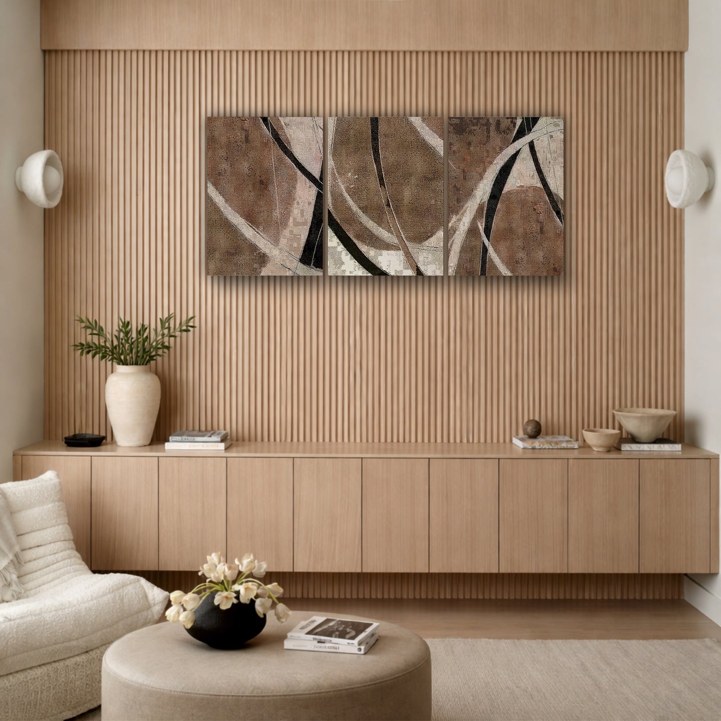 Earth Tone Curves Wooden Wall Art