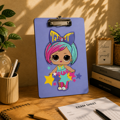 Colorful Fashion Doll Clipboard Cute Cartoon Girl Art