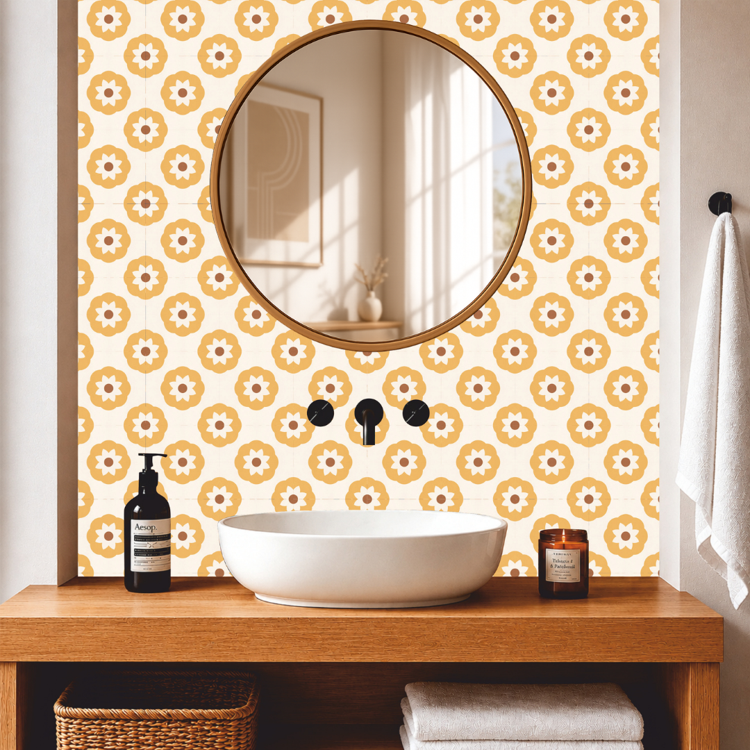 Mustard Floral Mosaic Tile Sticker
