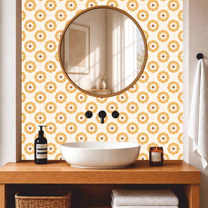 Mustard Floral Mosaic Tile Sticker