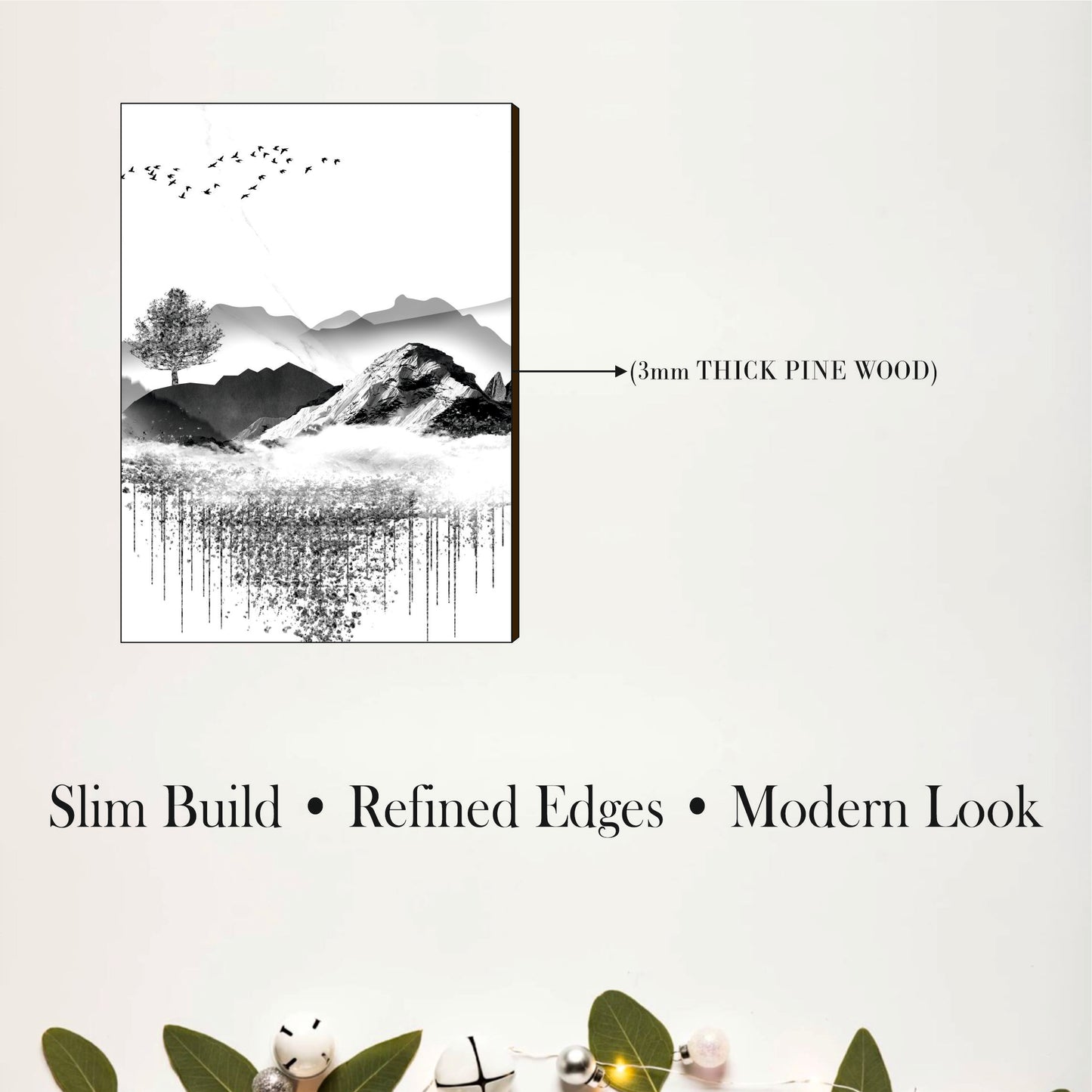 Black & White Mountain Wooden Wall Decor