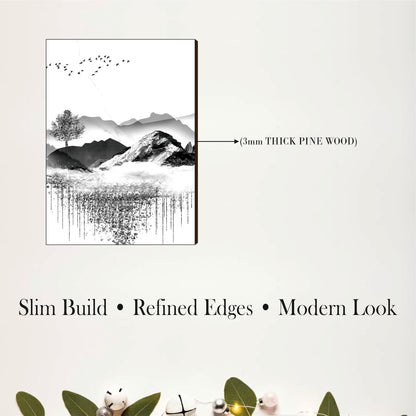 Black & White Mountain Wooden Wall Decor