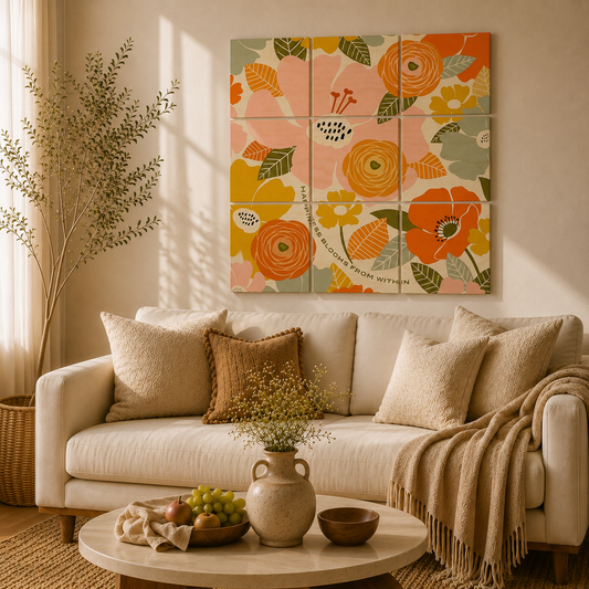 Abstract Floral Bouquet Wooden Wall Art