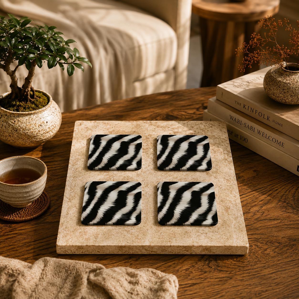 Monochrome Zebra Coasters Pack of 4