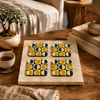 Navy & Gold Orbit Coasters Pack of 4