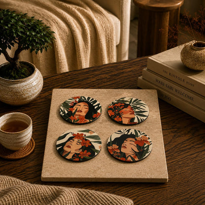 Woman Wooden Coasters Set of 4