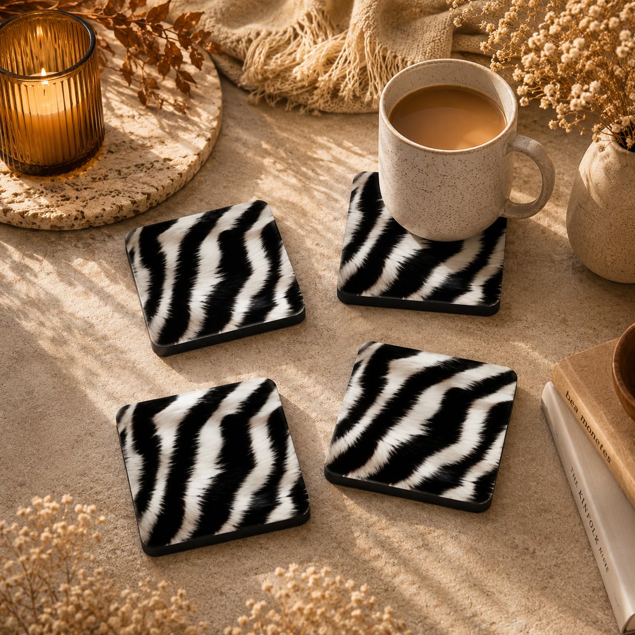 Monochrome Zebra Coasters Pack of 4
