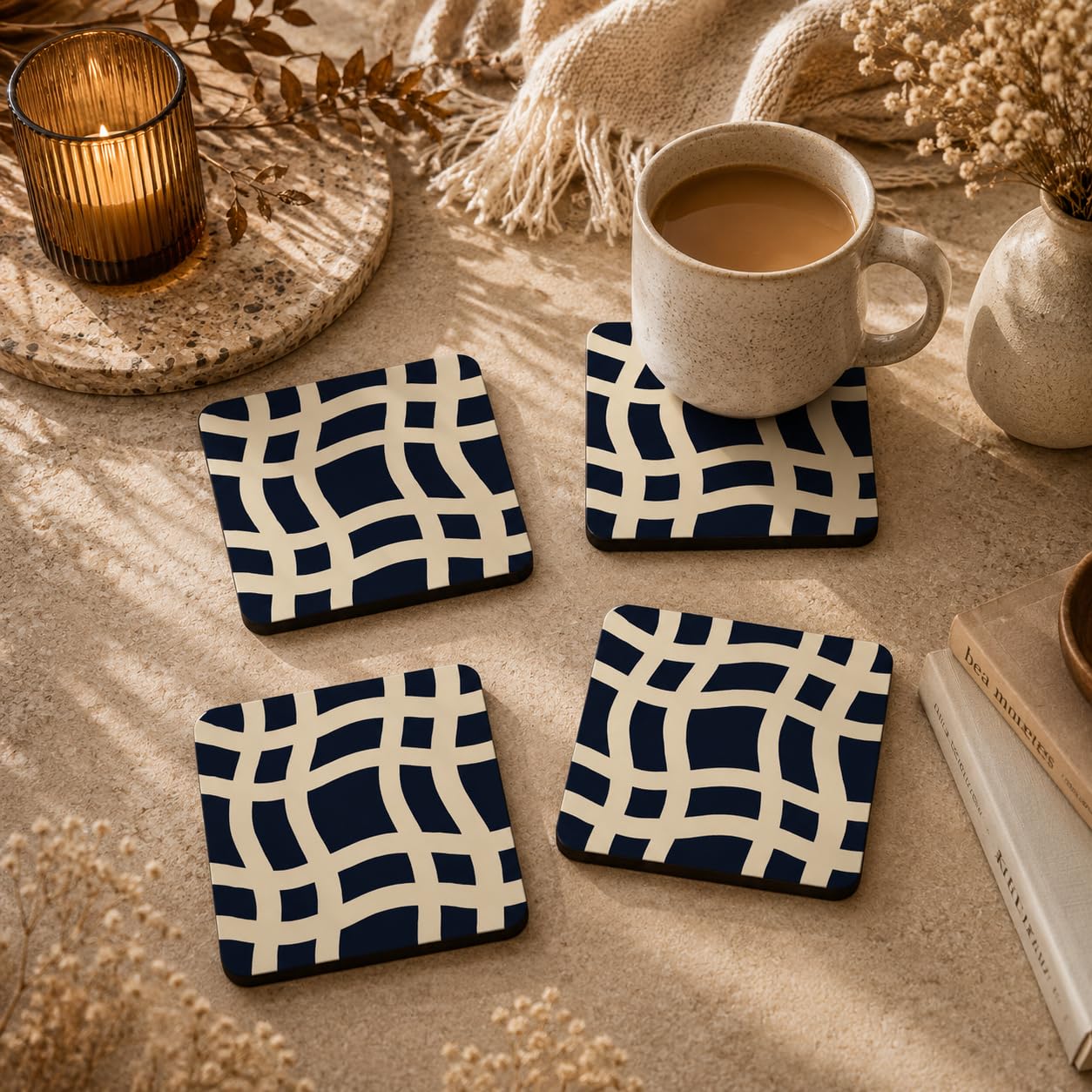 Navy Lattice Coasters Pack of 4