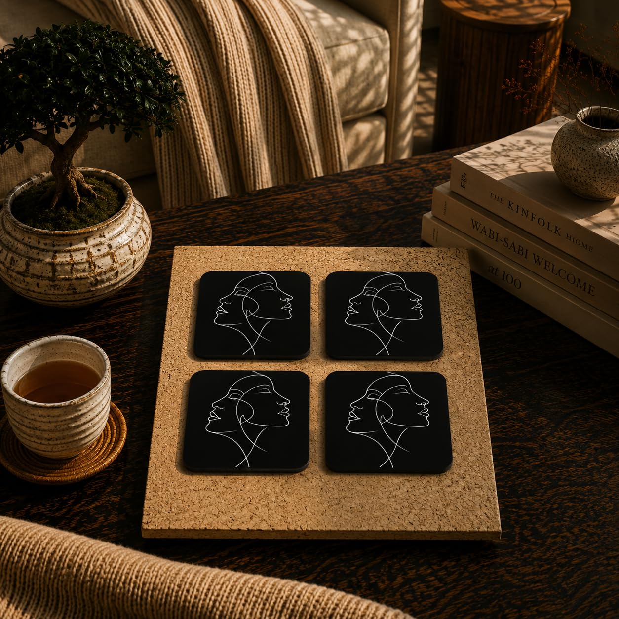 Black & Beige Abstract Coasters Pack of 4
