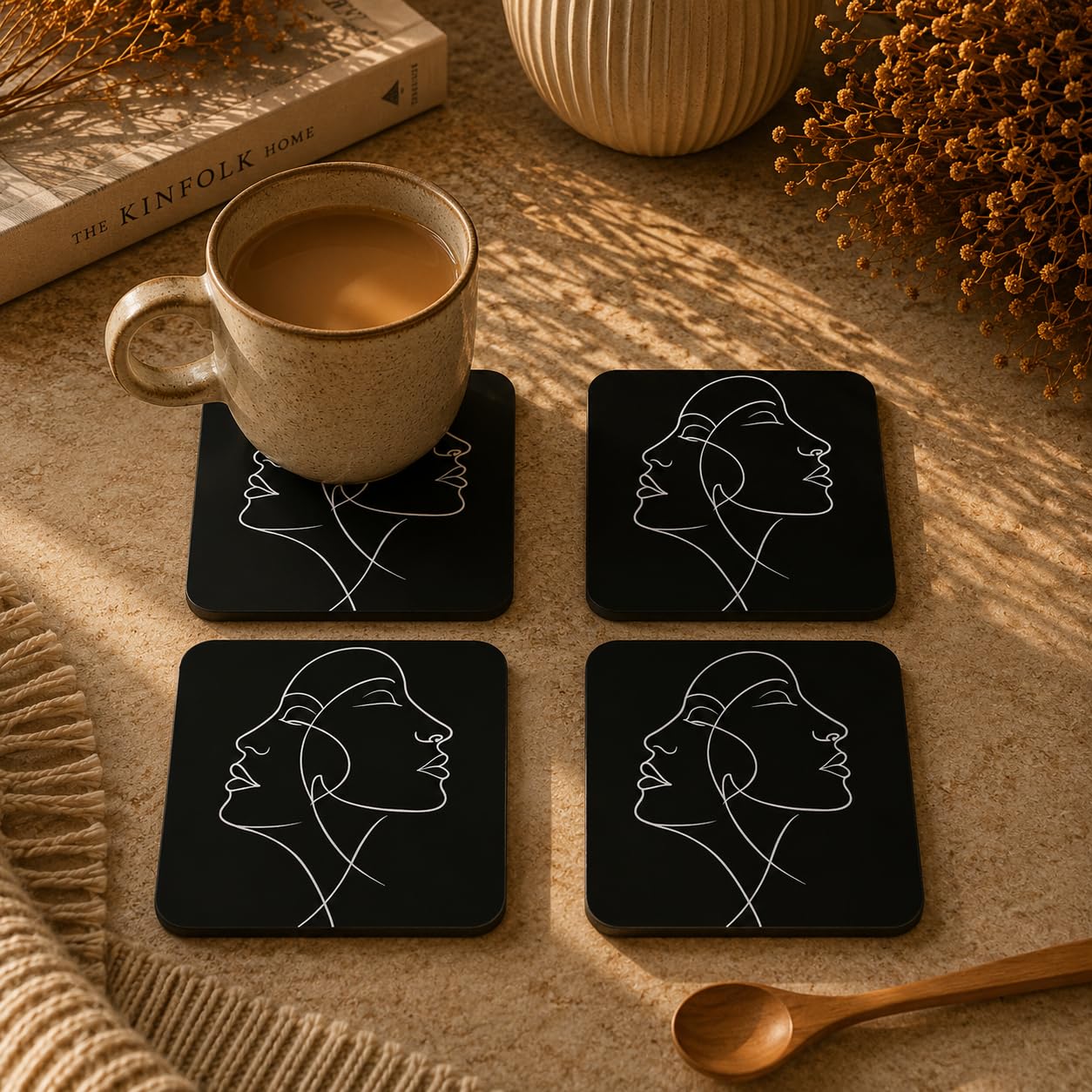 Black & Beige Abstract Coasters Pack of 4
