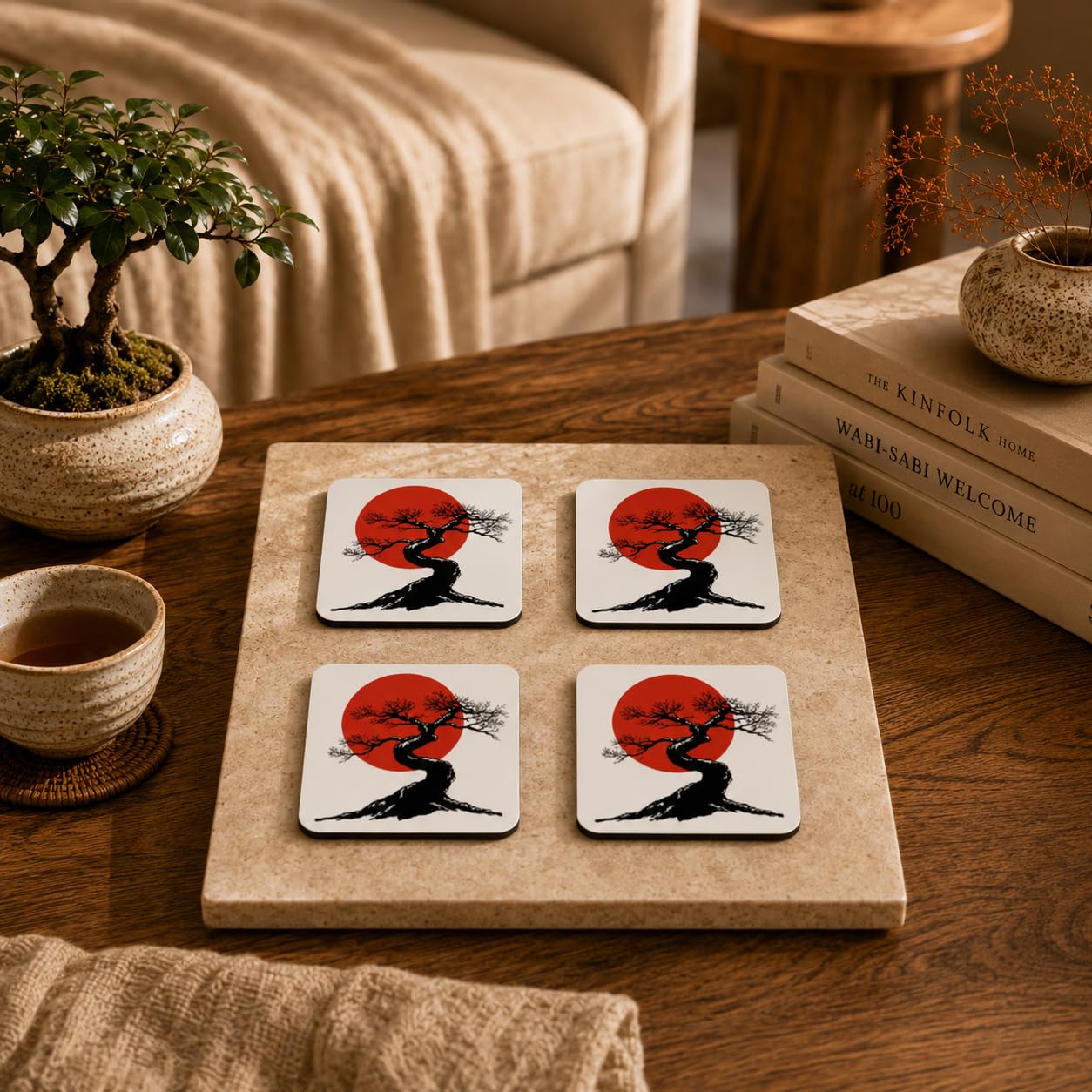 Red Sun Bonsai Coasters Pack of 4