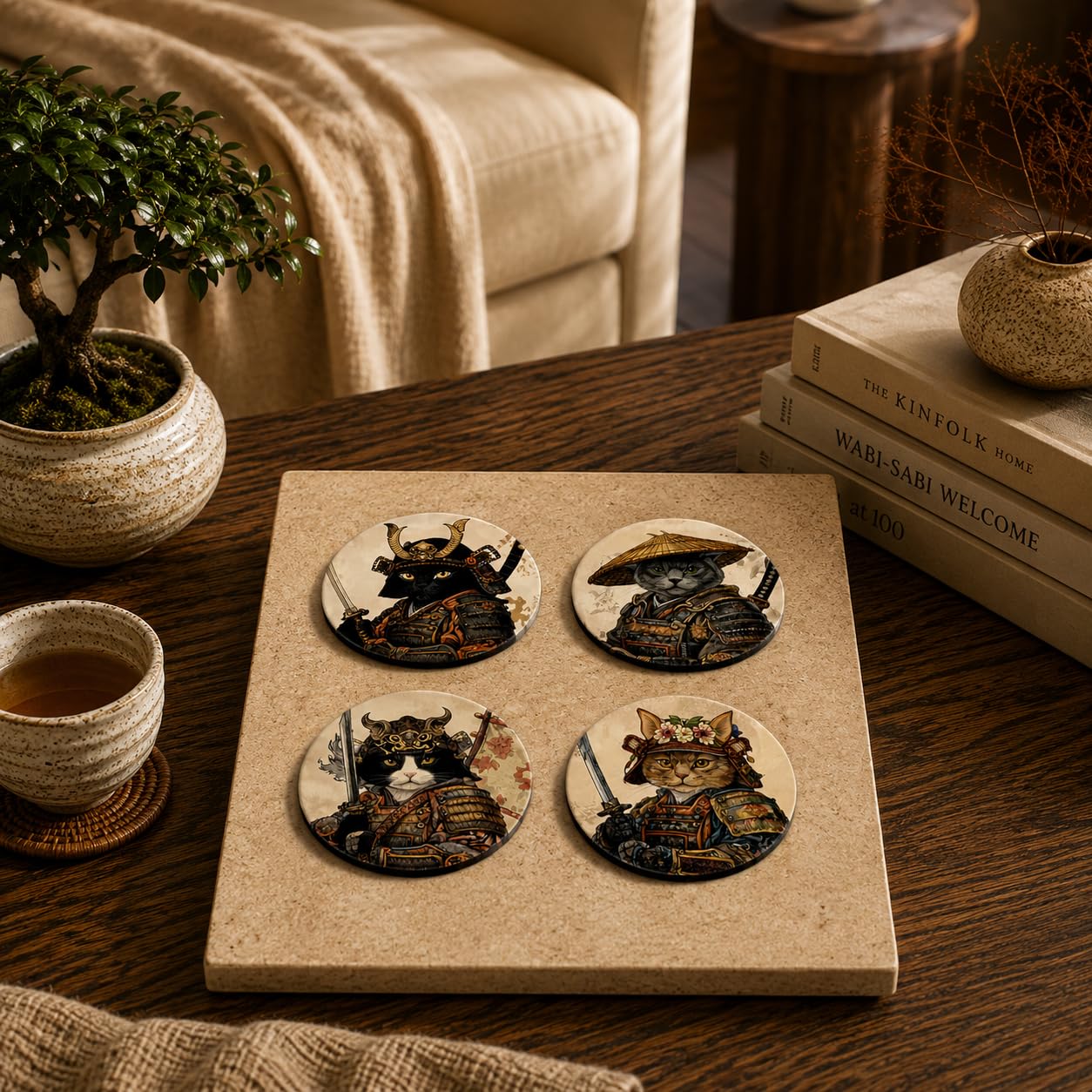 Legendary Samurai Animal Wooden Coasters Set of 4