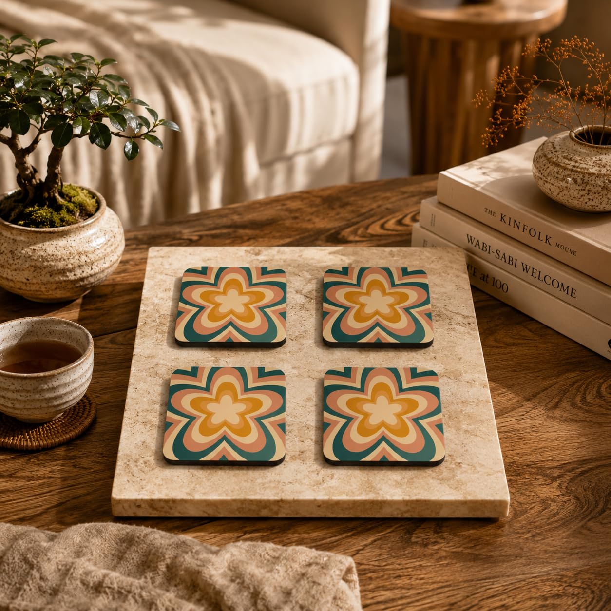 Teal Blossom Coasters Pack of 4