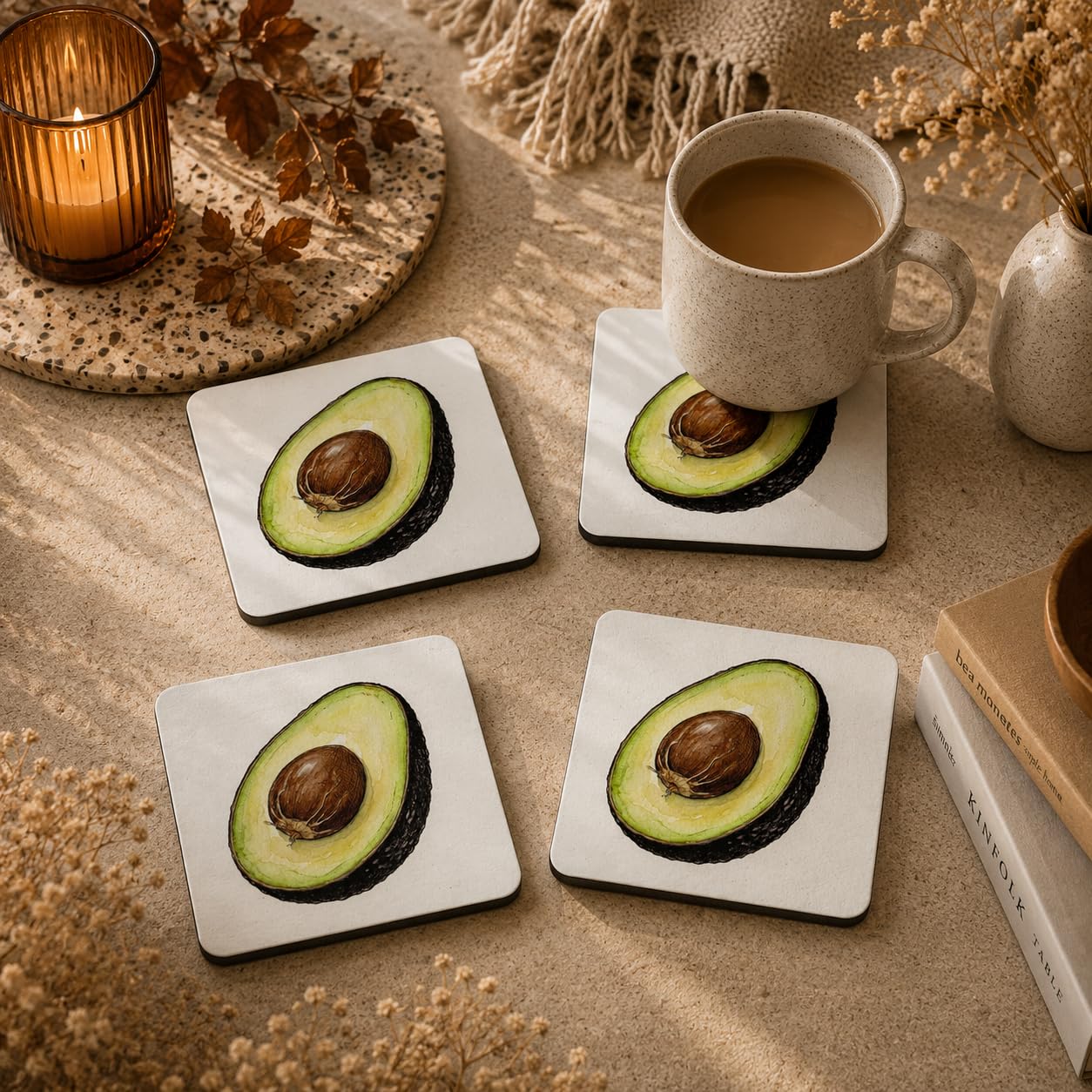 Rustic Avocado Coasters Pack of 4