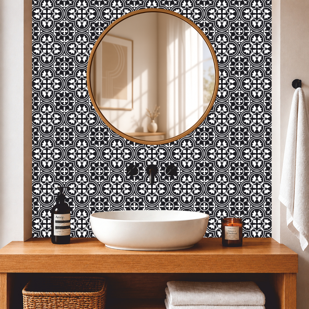 Black & White Ornamental Tile Sticker