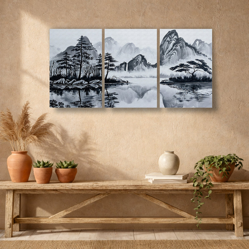 Japanese Ink Landscape Wooden Wall Decor