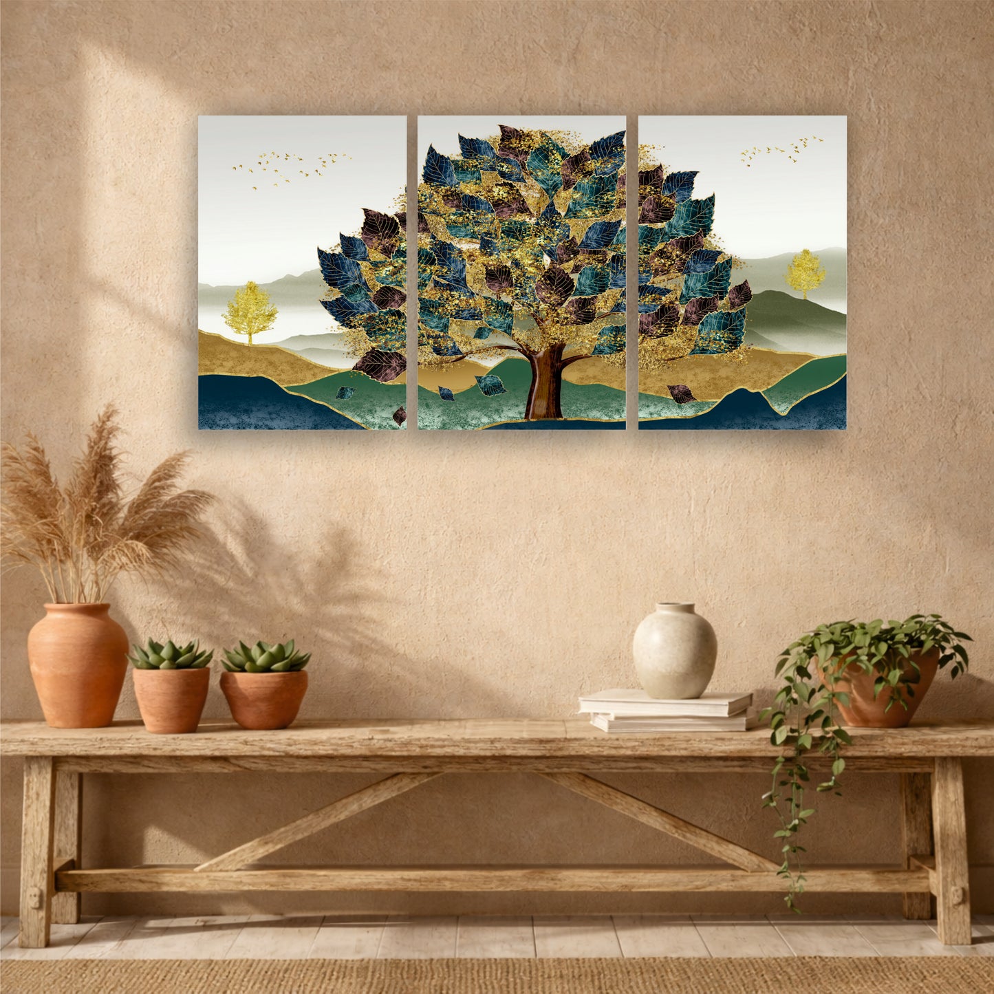 Scenic Golden Tree Wooden Wall Decor