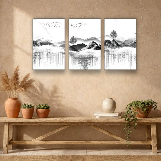 Black & White Mountain Wooden Wall Decor