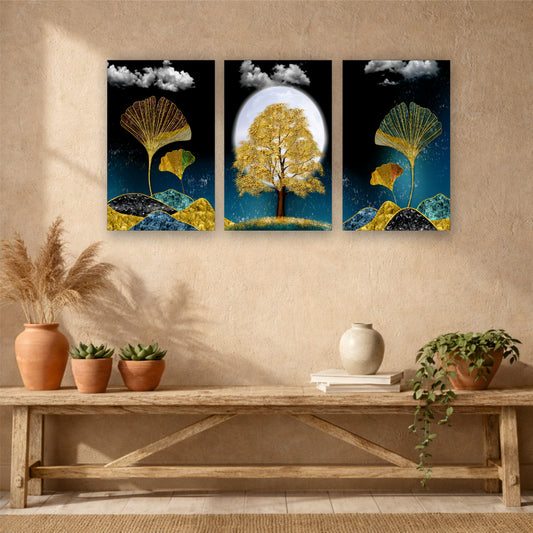 Moonlit Tree Landscape Wooden Wall Decor