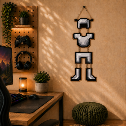 Retro Pixel Armor Gaming Wall Hanging