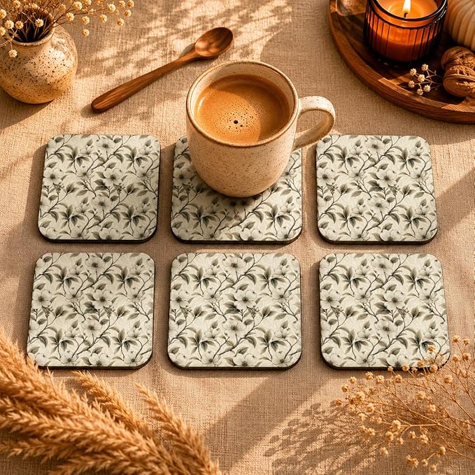 Ivory Floral Coasters Pack of 6