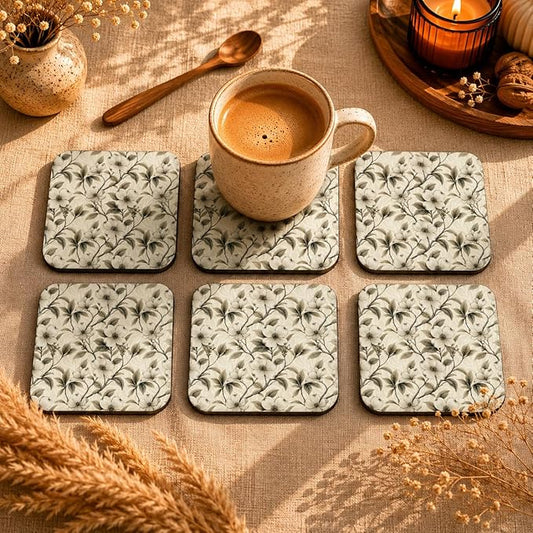 Ivory Floral Coasters Pack of 6