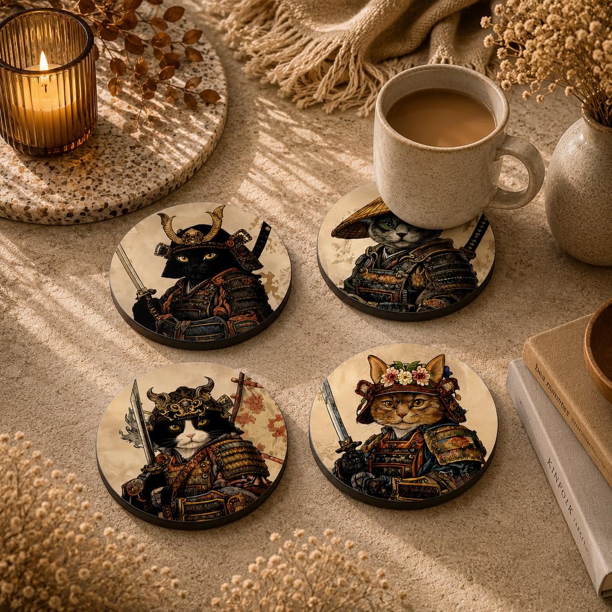 Legendary Samurai Animal Wooden Coasters Set of 4
