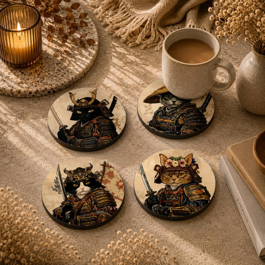 Legendary Samurai Animal Wooden Coasters Set of 4
