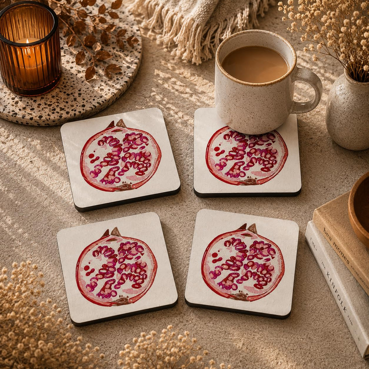 Pomegranate Slice Coasters Pack of 4