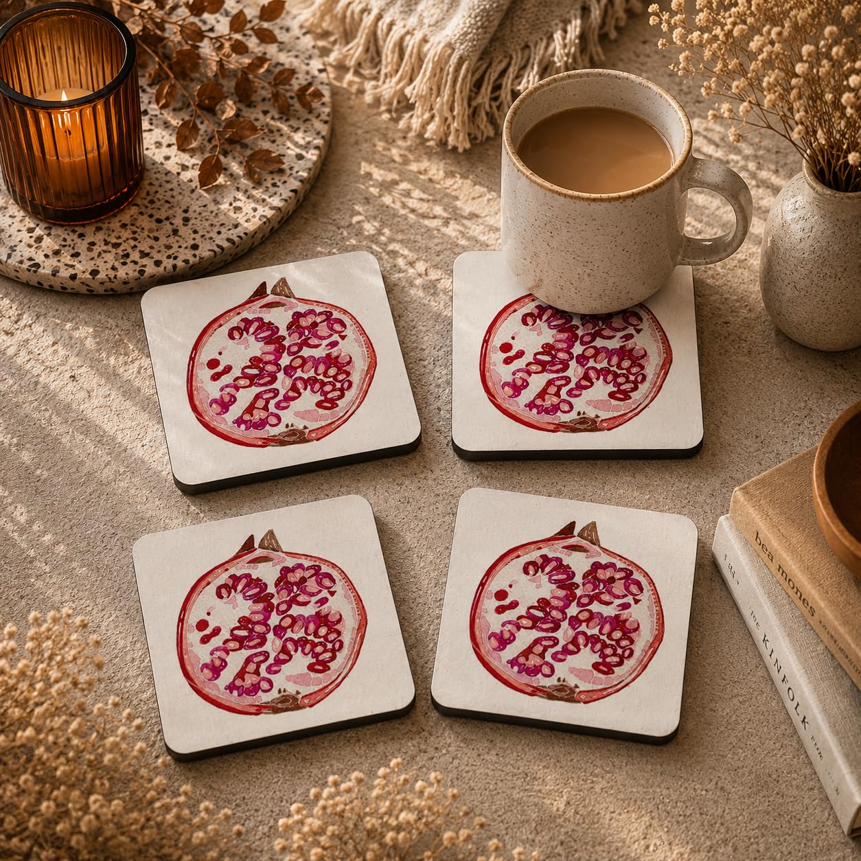 Pomegranate Slice Coasters Pack of 4