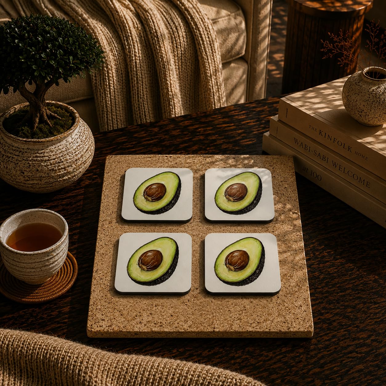 Rustic Avocado Coasters Pack of 4