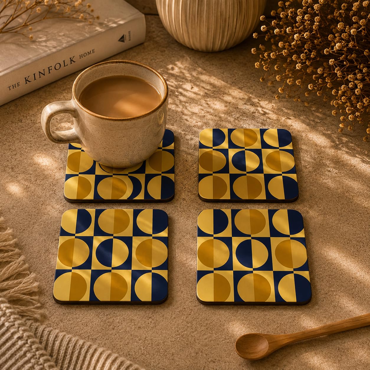 Navy & Gold Orbit Coasters Pack of 4