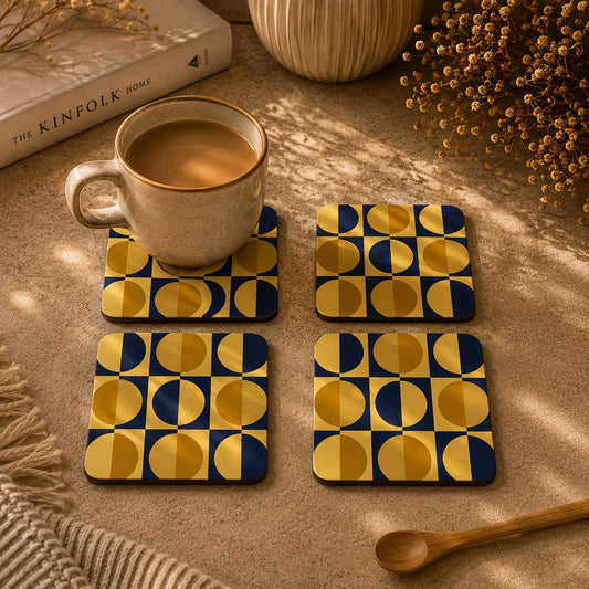 Navy & Gold Orbit Coasters Pack of 4
