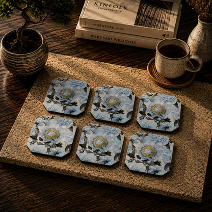 Blue Peony Bloom Coasters Set Of 6