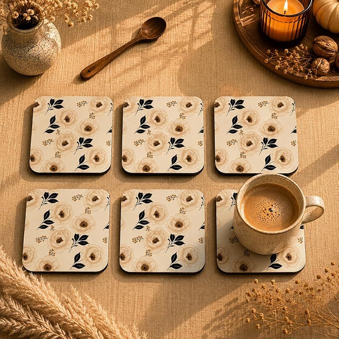 Ivory Blossom Coasters Pack of 6