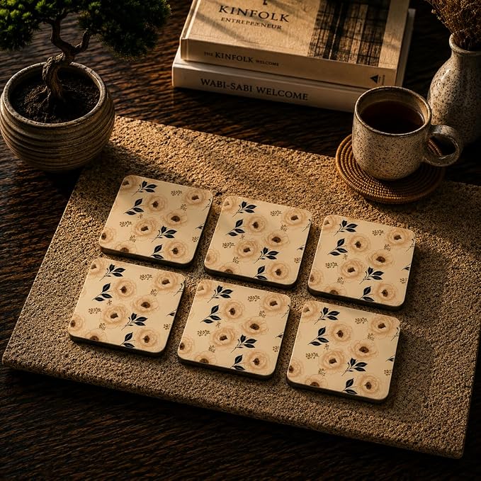 Ivory Blossom Coasters Pack of 6